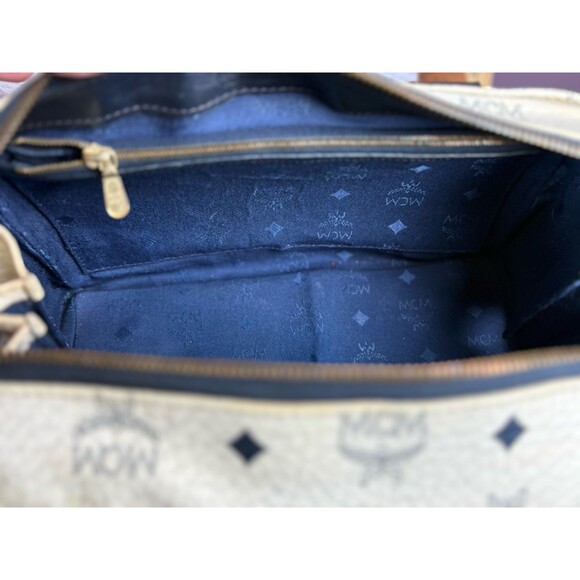 MCM Vintage Navy & White
Visetos Boston Leather Handbag w/Gold MCM Logo - Picture 15 of 16